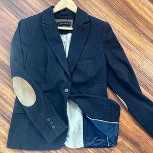 Zara Chic Tailored Jacket w/ Faux Suede Elbow Patches - Size L